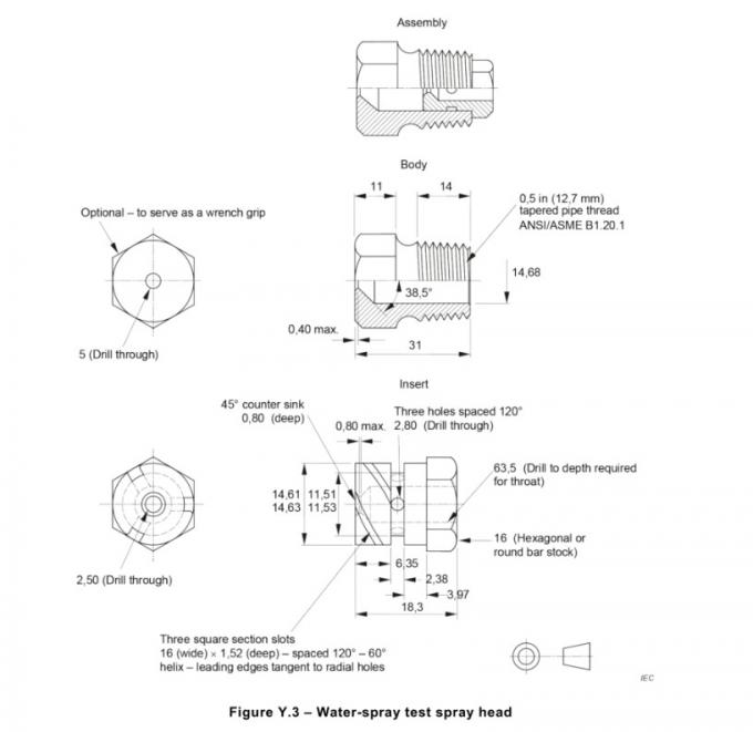 Điều khoản IEC 62368-1 Y.5.3 Thiết bị thử nghiệm phun nước 5 Psi cho điều khiển bằng tay đèn 1