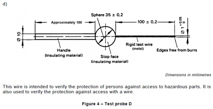 IEC61032 Hình 4 Bảo vệ Xác minh Đầu dò Thử nghiệm D Đối với Thử nghiệm Bộ phận Nguy hiểm 0